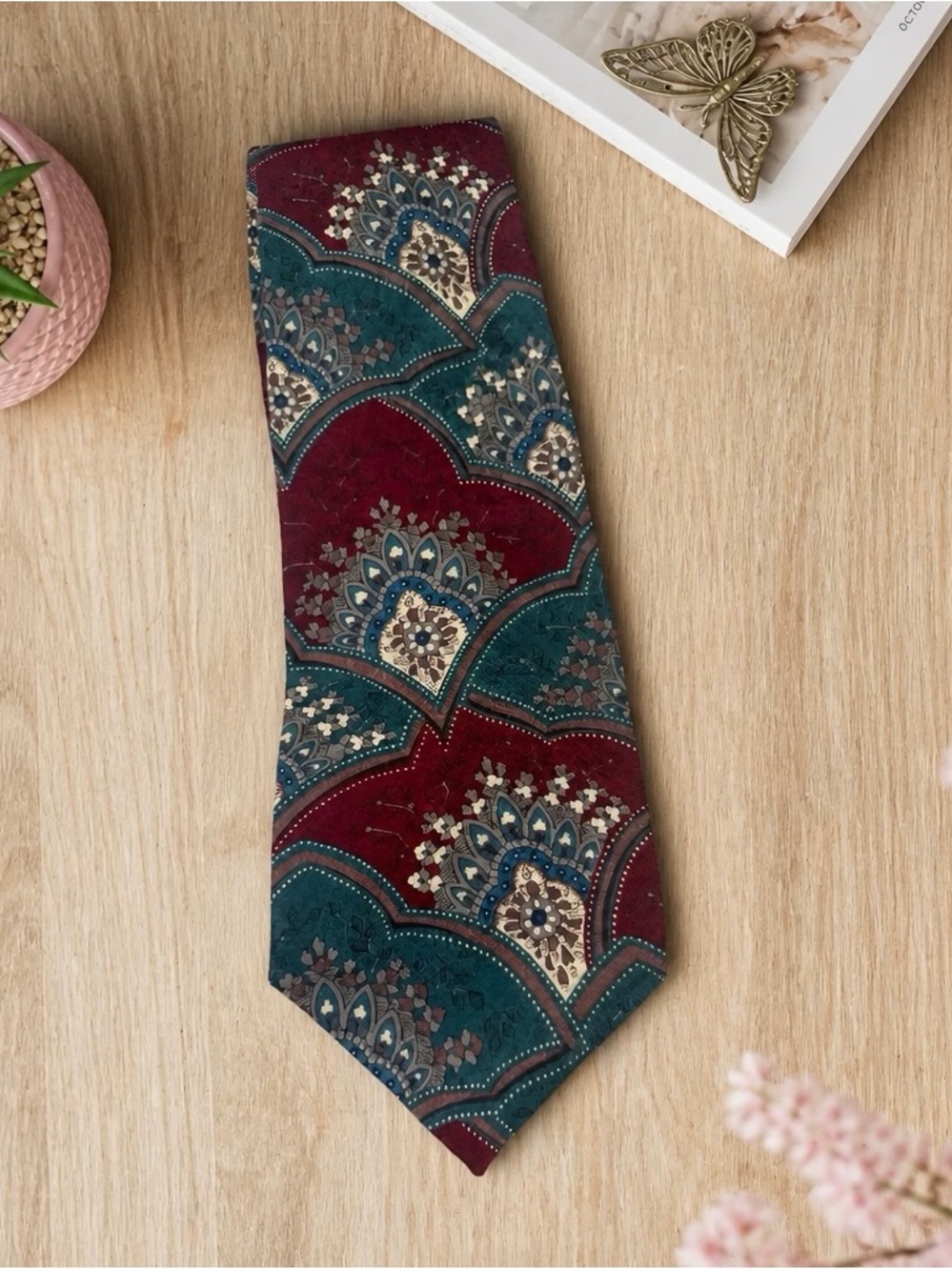 Classic Paisley Men's Tie in Teal and Burgundy